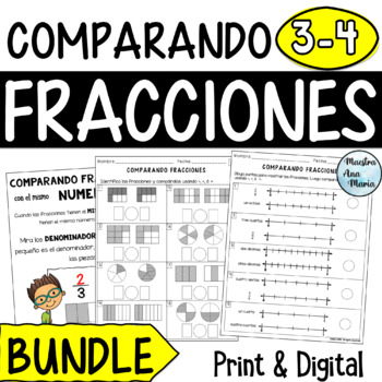 Preview of Comparar fracciones - Comparing Fractions in Spanish - Numerador y denominador