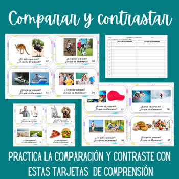 Preview of Comparar y contrastar- presentación, organizador gráfico, tarjetas  comprensión