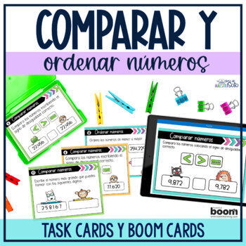 Preview of Comparar y ordenar números enteros - Boom Cards y Task Cards