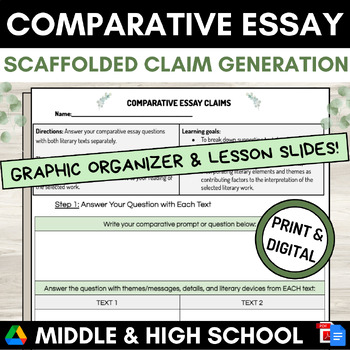 Preview of Comparative Essay Claim Writing Graphic Organizer Central Idea Literary Devices