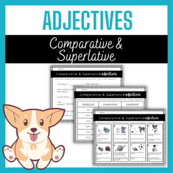 Preview of Comparative & Superlative Adjective Anchor Charts, Worksheets & Quiz