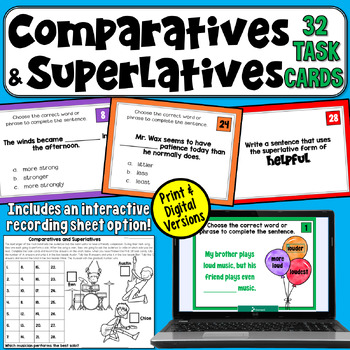 Preview of Comparative and Superlative Adjectives & Adverbs Task Cards: Grammar Practice