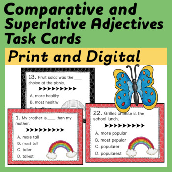 Preview of Comparative and Superlative Adjectives Scoot Print and Digital Task Cards