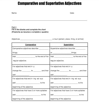 Preview of Comparative and Superlative Adjectives Study Guide