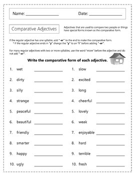 Comparative and Superlative Adjectives Worksheets by Homework Hut