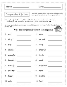 Distance Learning - Comparative and Superlative Adjectives Worksheets