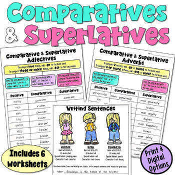 Preview of Comparative and Superlative Adjectives and Adverbs: 6 Worksheets
