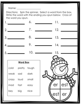 Comparative (er and est) Endings Activity/Worksheet Pack by Courtney