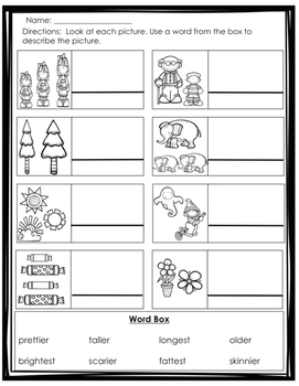 Comparative (er and est) Endings Activity/Worksheet Pack ...