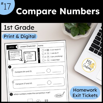 Preview of Compare 2-Digit Numbers Worksheets/Exit Tickets -iReady Math 1st Grade Lesson 17