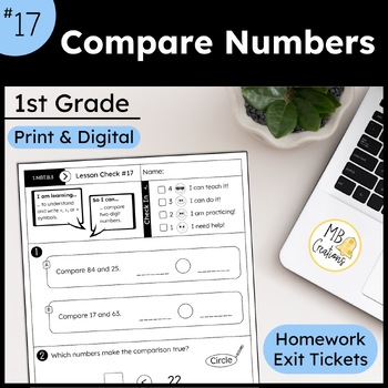Preview of Compare 2 Digit Numbers Symbols Worksheet L17 1st Grade iReady Math Exit Ticket