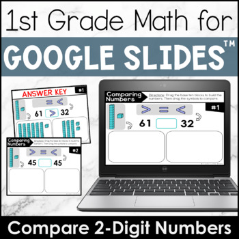 Preview of Compare 2-Digit Numbers First Grade Math Activity for Google Slides