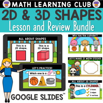 Preview of Compare 2D and 3D Shapes Google Slides™ Lessons Kindergarten Math Centers