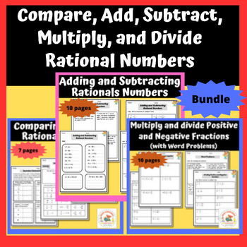 Preview of Compare, Add, Subtract, Multiply, and Divide Rational Numbers Worksheets
