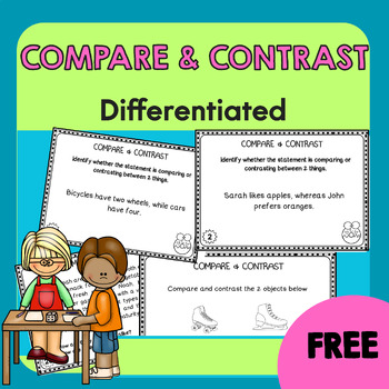 Preview of Compare And Contrast Task Cards Differentiated Questions Reading Comprehension