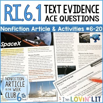 Preview of Citing Text Evidence RI.6.1 | SpaceX Article 6-20