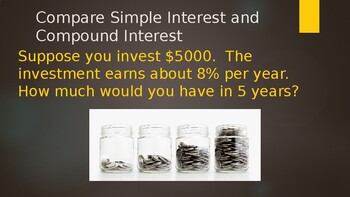 Preview of Compare Compound vs Simple Interest -PowerPoint (w/ free YouTube video)