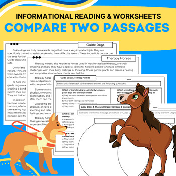 Preview of Compare & Contrast 2 Passages: Guide Dogs & Therapy Horses: Comprehension Packet