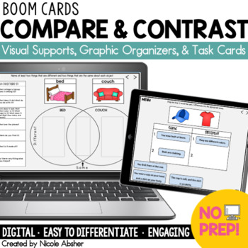 Preview of Compare and Contrast Boom™ Cards for Speech Therapy No Prep Visuals & Activities