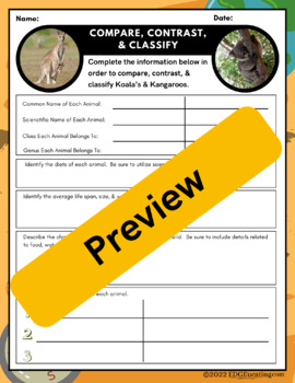 Preview of Compare, Contrast, & Classify Australian Animals