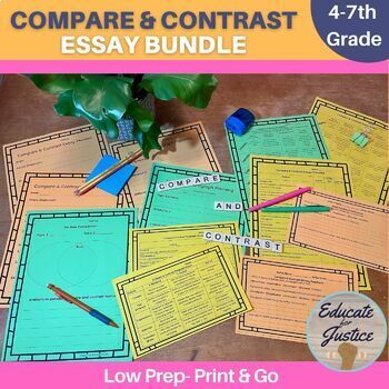 Preview of Compare & Contrast Essay Bundle | No Prep Graphic Organizers & Rubrics