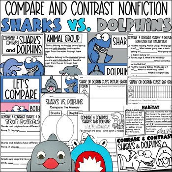 Preview of Compare & Contrast Sharks & Dolphins Reading Comprehension Informational Text