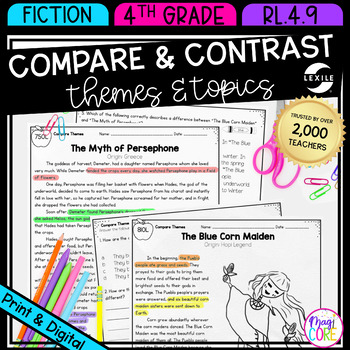 Preview of Compare & Contrast Themes in Folktales & Myths Reading Passages RL.4.9 RL4.9
