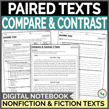 Preview of Compare and Contrast Two Texts on the Same Topic Fiction and Informational Text