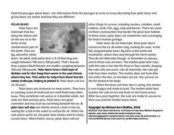 Preview of Compare & Contrast Writing Prompt - 3rd - Polar Bears & Grizzly Bears