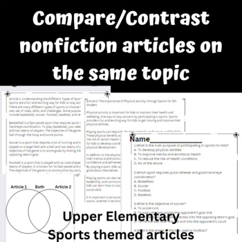 Preview of Compare/Contrast articles on the same topic, Sports- Upper Elementary