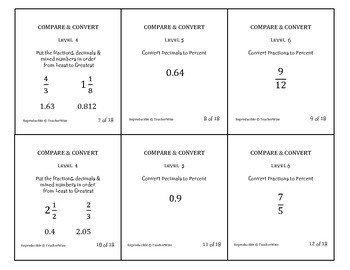 Preview of Compare & Convert  (Fractions, Decimals, Percent, Proportions) Review Cards