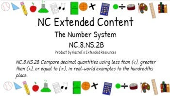 Preview of Compare Decimal Quantities NC.8.NS.2b - Extended Content (Editable)