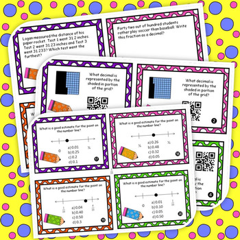 decimals ordering comparing place value money task cards and