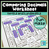 Compare Decimals Worksheet - Tenths and Hundredths