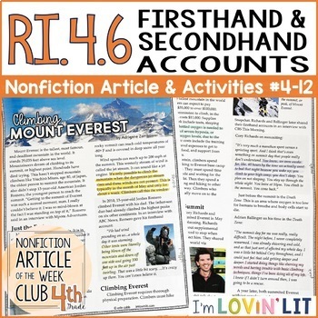 Preview of Compare Firsthand and Secondhand Accounts RI.4.6 | Climbing Mount Everest #4-12