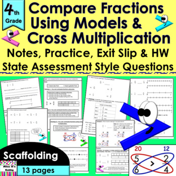 Preview of Compare Fractions Cross Multiplication: notes, CCLS practice, exit slip, HW