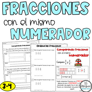 Preview of Fractions With the Same Numerator in Spanish - Fracciones con el mismo numerador