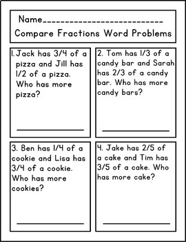 Compare Fractions Word Problems 1st-Grade by Mine Classroom Learning Fun