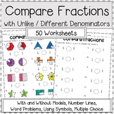 Compare Fractions with Different / Unlike Denominators Worksheets