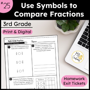 Preview of Compare Fractions with Symbols Worksheets - iReady Math 3rd Grade Lesson 25