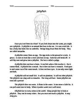 Preview of Compare Informational Passages -- Jellyfish