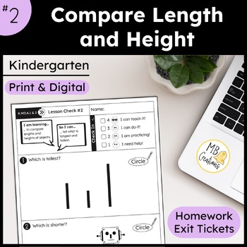 Preview of Compare Length & Height Practice Worksheets - iReady Math Kindergarten Lesson 2