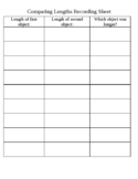 Compare Lengths Recording Sheet