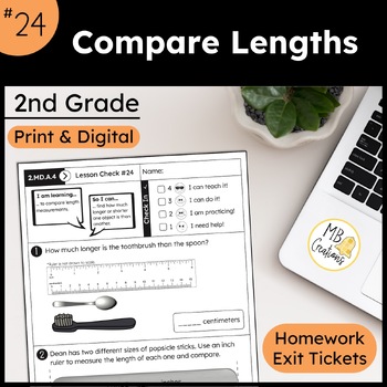 Preview of Compare Lengths Worksheets/Exit Tickets/Slides - iReady Math 2nd Grade Lesson 24