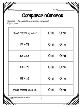 compare numbers chapter 7 spanish practice worksheets tpt