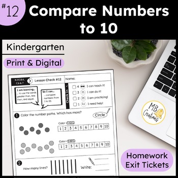 Preview of Compare Numbers up to 10 Worksheets L12 Kindergarten iReady Math Exit Tickets