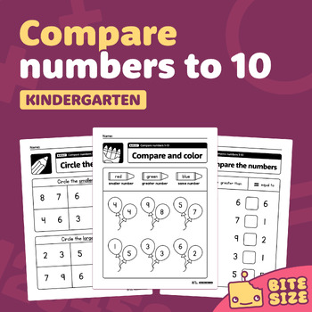 Preview of Compare Numbers to 10 Worksheets | Kindergarten Less, Greater, Equal – K.CC.C.7