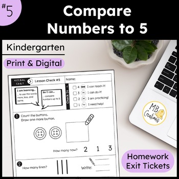 Preview of Compare Numbers to 5 Worksheets/Exit Tickets - iReady Math Kindergarten Lesson 5