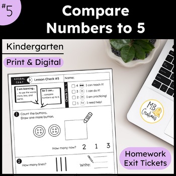 Preview of Compare Numbers to 5 More/Few Worksheet L5 Kindergarten iReady Math Exit Ticket