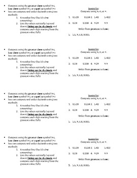 Preview of Compare & Order Decimals ISN Notes